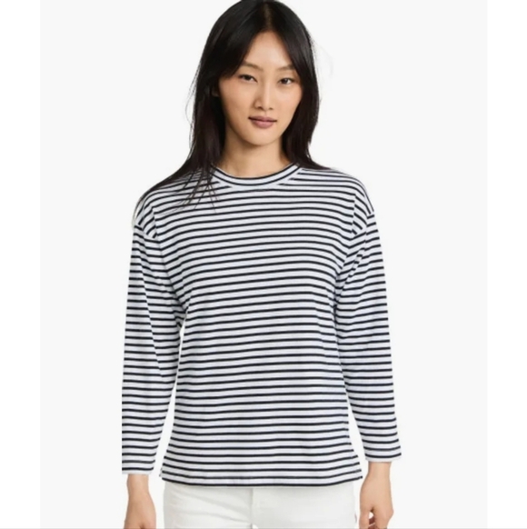 AYR Tops - AYR Black and White Striped Crewneck Long Sleeve T-shirt Extra Small